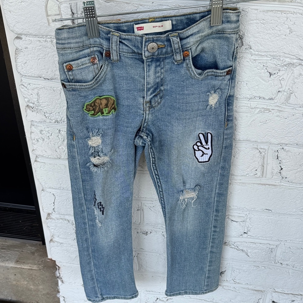 Levi's Light Blue Distressed Kids Jeans with Patches size 4/5